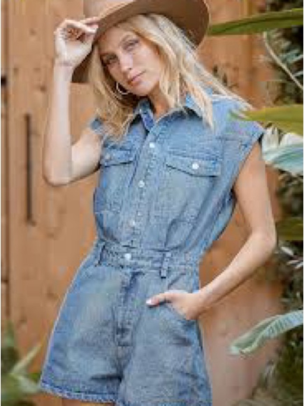 Lulu's Sleeveless Denim Romper in Light Blue Wash